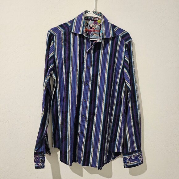 Men's Robert Graham Stripes Button Front Classic Fit Long Sleeves‎ Size Small - Picture 1 of 7